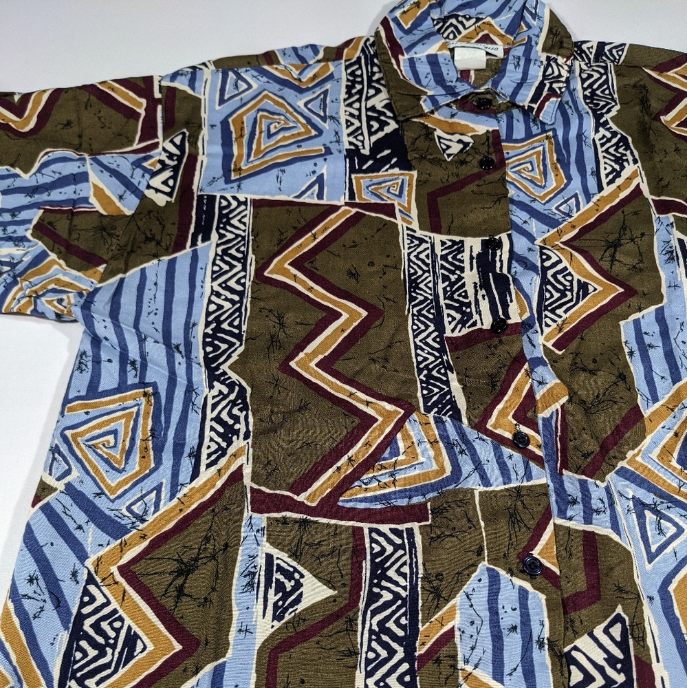 Vintage 80s rayon Sz Med Button Shirt - Picture 3 of 4